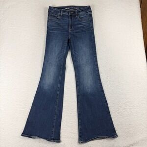 American Eagle Jeans Womens 4 27x30 Blue Super High Rise Flare Stretch Dark Wash